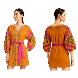 Anthropologie‎ Sz S Stasiana Embroidered Patchwork Tunic Dress Pockets Mini Boho